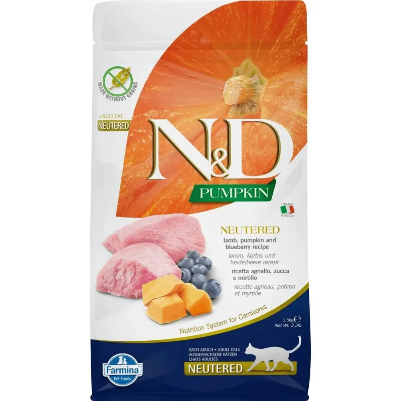 Dry Cat Food - N & D - PUMPKIN - Lamb, Pumpkin & Blueberry - Neutered