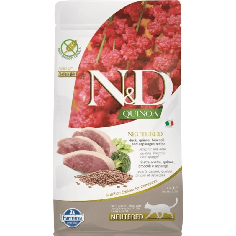 Dry Cat Food - N & D - QUINOA - Neutered - Duck, Broccoli & Asparagus - Adult