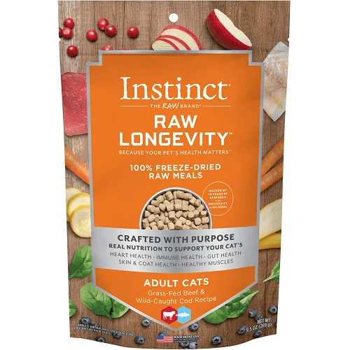 Freeze Dried Raw Cat Food - LONGEVITY - Beef & Cod Bites For Adult Cats - 9.5 oz