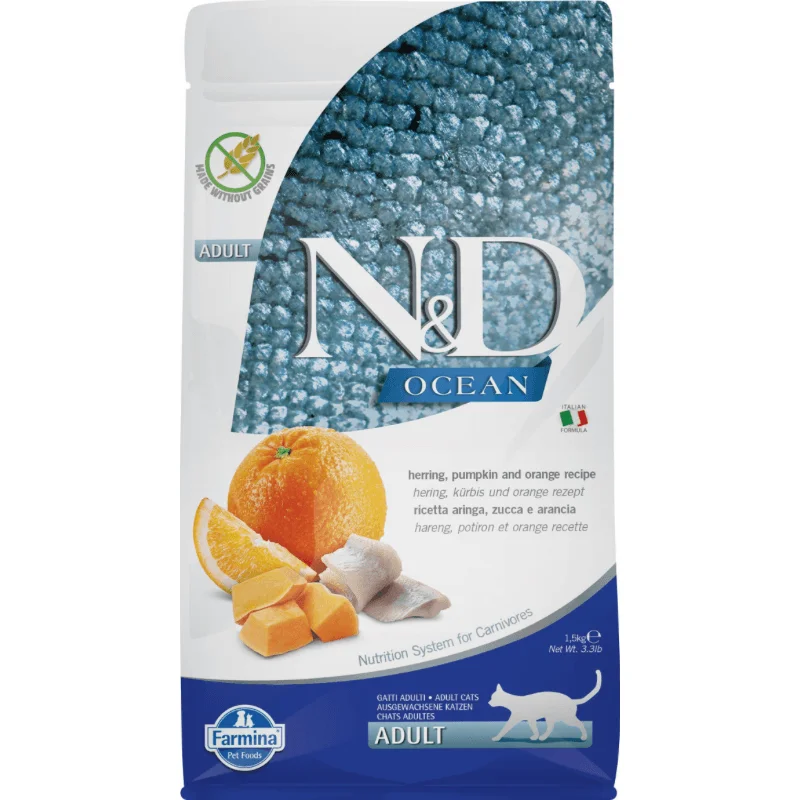 Dry Cat Food - N & D - OCEAN - Herring, Pumpkin & Orange - Adult