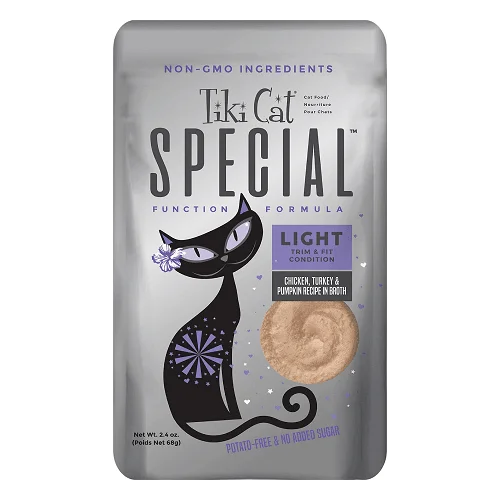 Wet Cat Food - SPECIAL - LIGHT: Chicken, Turkey & Pumpkin Recipe in Broth For Adult Cats - 2.4 oz pouch