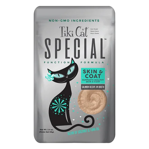 Wet Cat Food - SPECIAL - SKIN & COAT: Salmon Recipe in Broth For Adult Cats - 2.4 oz pouch