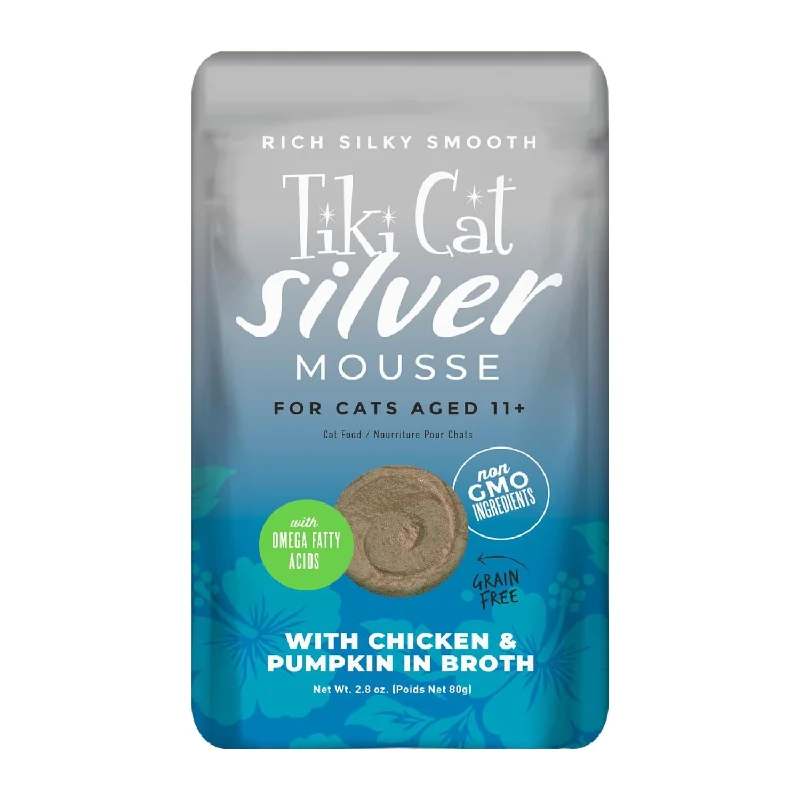 Wet Cat Food - SILVER MOUSSE - Chicken & Pumpkin in Broth For Senior Cats Aged 11+, 2.8 oz pouch