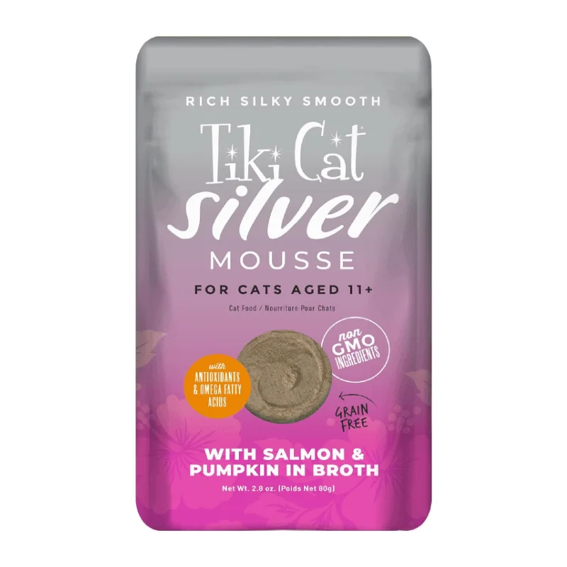 Wet Cat Food - SILVER MOUSSE - Salmon & Pumpkin in Broth For Senior Cats Aged 11+, 2.8 oz pouch