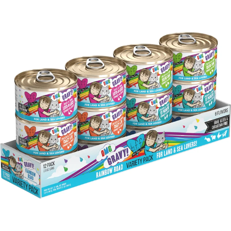 Canned Cat Food - BFF OMG GRAVY - Rainbow Road - Variety Pack - 2.8 oz can, pack of 12