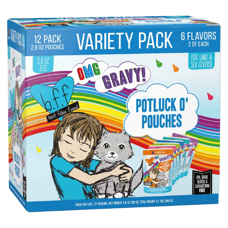 Wet Cat Food - BFF OMG GRAVY - Potluck O' Pouches - Variety Pack - 2.8 oz pouch, pack of 12