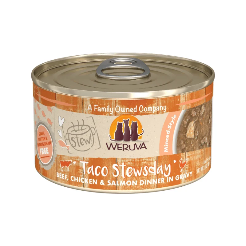 Canned Cat Food - Stew! - Taco Stewsday - Beef, Chicken & Salmon Dinner in Gravy - 2.8 oz