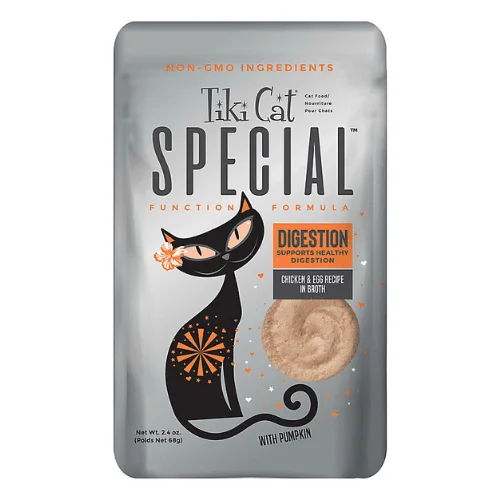 Wet Cat Food - SPECIAL - DIGESTION: Chicken & Egg Recipe in Broth For Adult Cats - 2.4 oz pouch