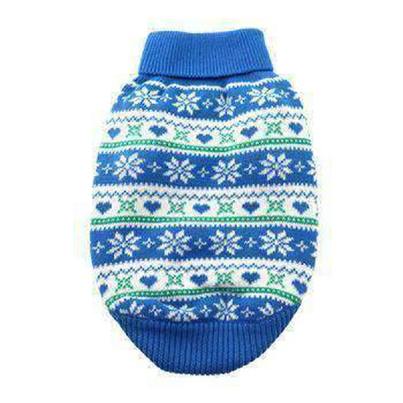 Cotton Snowflake and Hearts Dog Sweater - Blue