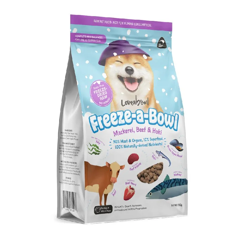 Loveabowl Dog Food Freeze A Bowl Freeze-Dried Raw Mackerel, Beef & Hoki 140g