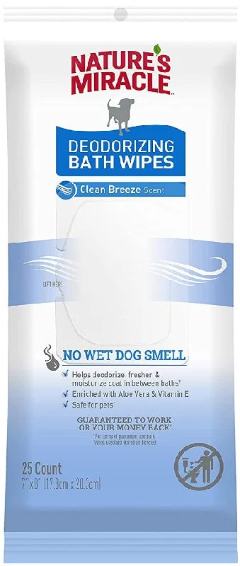 Natures Miracle Deodorizing Dog Bath Wipes Clean Breeze Scent - 25 count