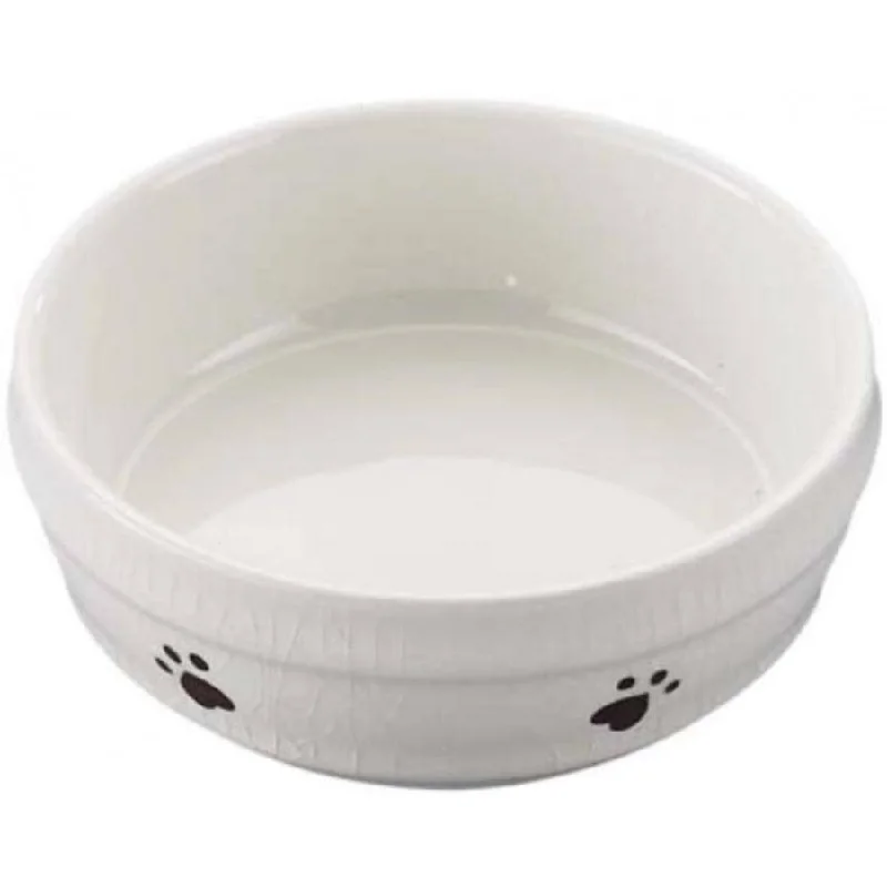 Spot Ceramic Ivory Crackle Paw Print 5" Dog or Cat Dish - 1 count