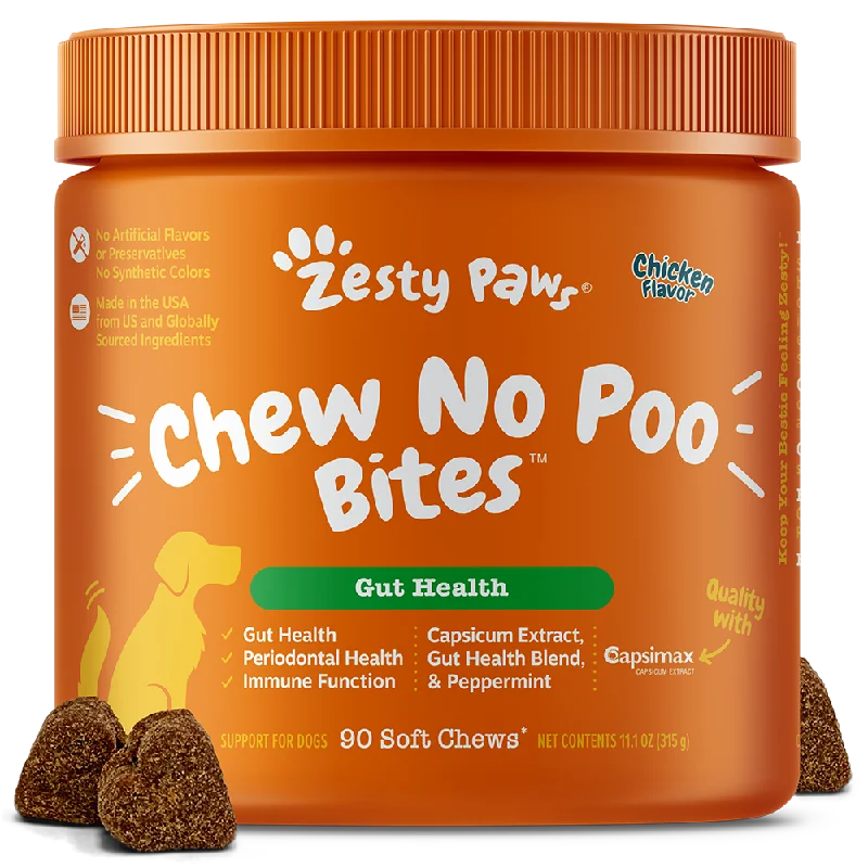 Zesty Paws Dog Chew No Poo Bites Gut Health Chicken 90soft chews